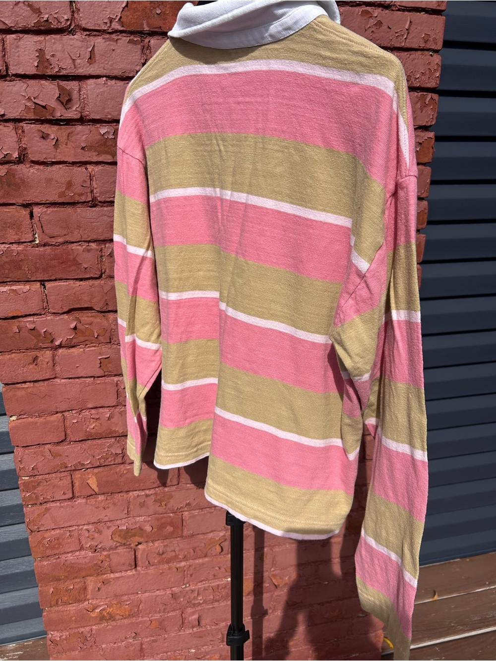 LOFT Striped Long-Sleeve Top in Pink and Olive